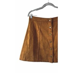 Womens Medium Faux Suede Skirt Cognac Button Front Western Ranch Boho Cowgirl